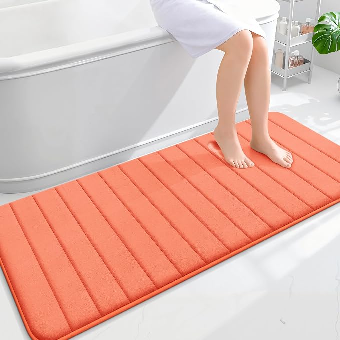 OLANLY Memory Foam Long Bathroom Rugs Runner 59x24, Super Soft Absorbent | Coral, Quick Dry Bath Mat, Machine Washable Shower Floor Rugs, Bathmat Carpet for Bathroom Floor, Tub and Shower