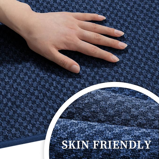 YIHOUSE Bathroom Rugs Sets 2 Piece Non Slip Washable, Absorbent Quick Dry Bath Mat Set, Weave Texture Low Profile Bath Rugs, Floor Mats for Bathroom, Tub & Shower (17"x24" + 17"x47", Dark Blue)