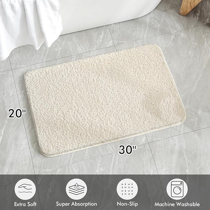 MIULEE Ivory Soft Bathroom Rugs Set 2 Piece Soft Bath Mats 20x30 Inch | Soft Absorbent Microfiber Bath Rugs, Non Slip, Quick Dry, Fluffy Bath Rugs for Bathroom Floor Tub Showers, Machine Washable