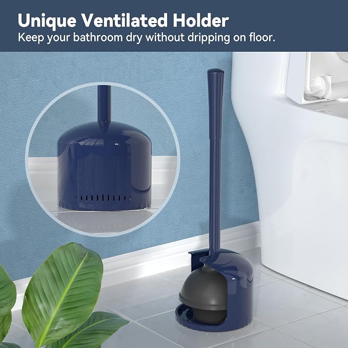 TRENTI Toilet Plunger with Holder, Plunger with Holder for 5.3-inch Toilet Drain, Plungers for Bathroom with Holder, Toilet Plunger Heavy Duty (1, Blue)