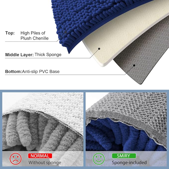Smiry Bathroom Rugs Sets 2 Piece (30x20+ U Shape 24x20, Royal Blue) | Soft Absorbent Machine Washable Non Slip Shaggy Bath Rug Set for Tub, Shower, and Floor, Home Decor