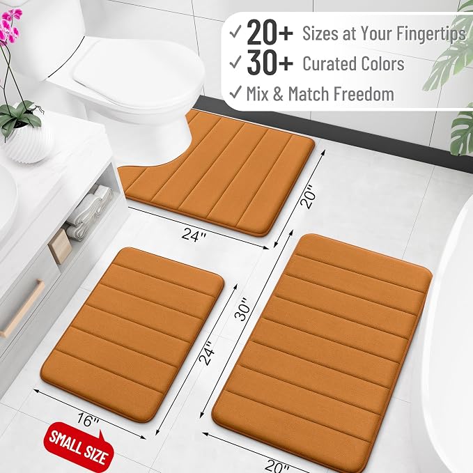 OLANLY Memory Foam Long Bathroom Rugs Runner 59x20, Super Soft Absorbent | Ochre, Quick Dry Bath Mat, Machine Washable Shower Floor Rugs, Bathmat Carpet for Bathroom Floor, Tub and Shower