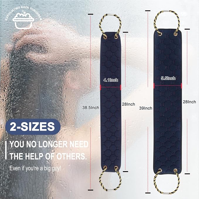eaxun 39 Inch Exfoliating Back Scrubber with Dual Handles for Shower | Wider Dual-Sided Bath Washer for Deeper Cleansing, Full Back Coverage Exfoliator without Straining for Men & Women