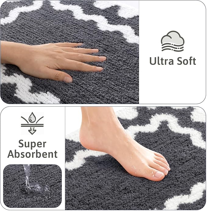 Findosom Bathroom Rugs Sets 5 Piece, Absorbent Soft Non-Slip Bath Rug Set | Washable Microfiber Shaggy Bath Mat Set with Bathroom Runner Rug, U-Shaped Toilet Rugs, Shower Rug&Toilet Lid Cover,Dark Gray