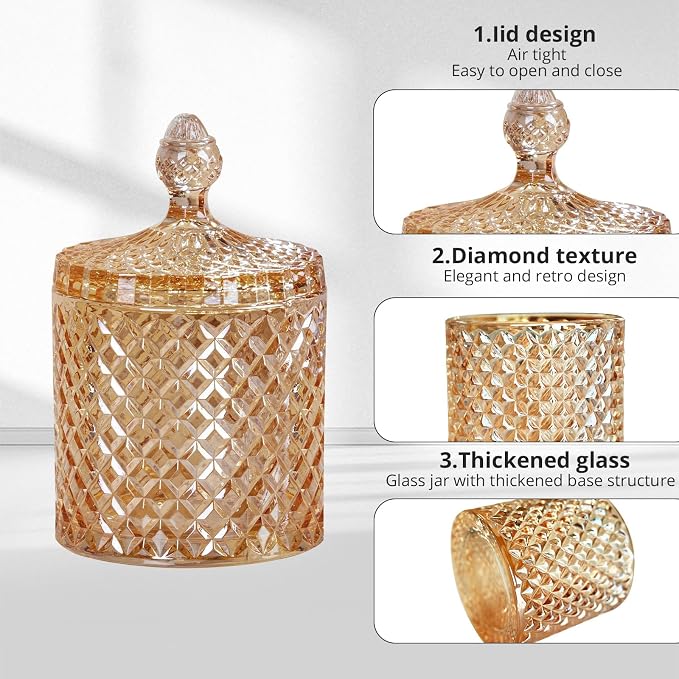 2 Pack Glass Qtip Holder, Apothecary Jars with Lids Bathroom Storage | Amber (10+24oz), Storage for Cotton Swabs, Balls, Pads, Floss Pick, Makeup, Candy & Jewelry, Vanity Organizer for Bathroom