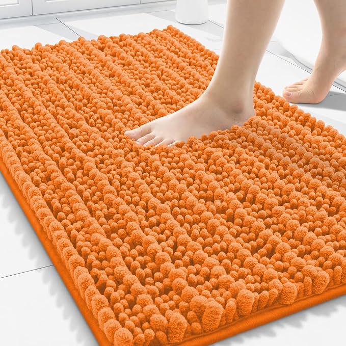 Smiry Bathroom Rugs 30X20, Extra Soft Rubber Backing Chenille Bath Mats | Orange Machine Washable Non Slip Quick Dry Bath Mats for Bathroom Floor, Tub, Shower, Home Decor Accessories