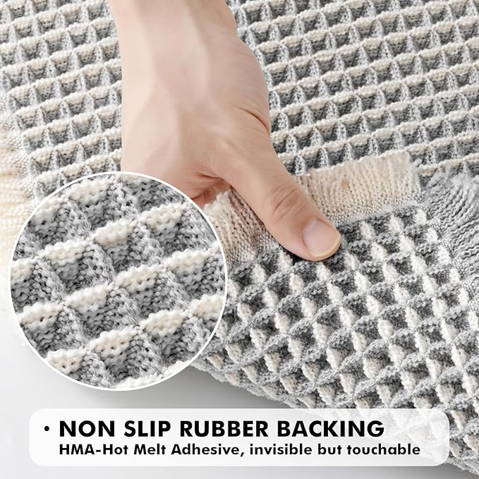 MIULEE Set of 2 Waffle Bathroom Rugs LightGrey&Cream Bath Mat 17x24 Inch | Non Slip, Super Absorbent, Washable, Ultra Soft, Rubber Backed, Small Boho Bath Rugs for Bathroom Floor Tub Shower