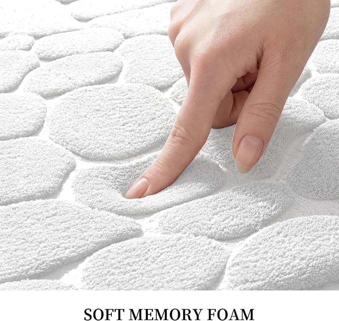 YIHOUSE Memory Foam Runner Rug, Cobblestone Bathroom Runner Rugs Super Water Absorbent Bath Mats for Bathroom Machine Washable Bath Rugs for Hallway Bedroom Laundry Room(20 x 47,White)
