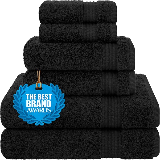Cotton Paradise 100% Cotton Turkish Towel Set, Soft Absorbent Quick Dry, 6 Piece Towel Set, Coal Black
