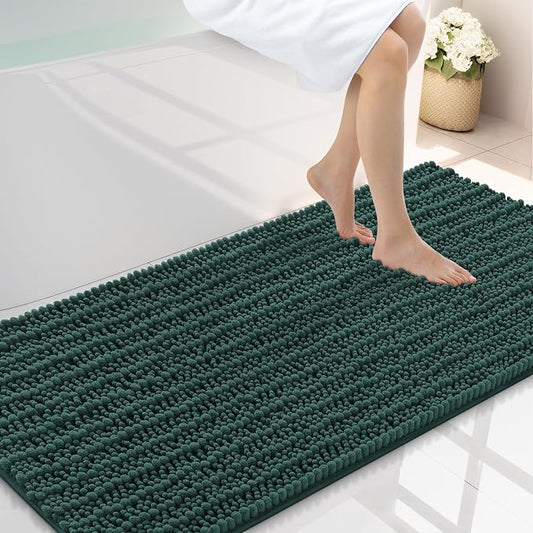 Smiry Bathroom Rugs 47X24, Extra Soft Rubber Backing Chenille Bath Mats | Green Machine Washable Non Slip Quick Dry Bath Mats for Bathroom Floor, Tub, Shower, Home Decor Accessories