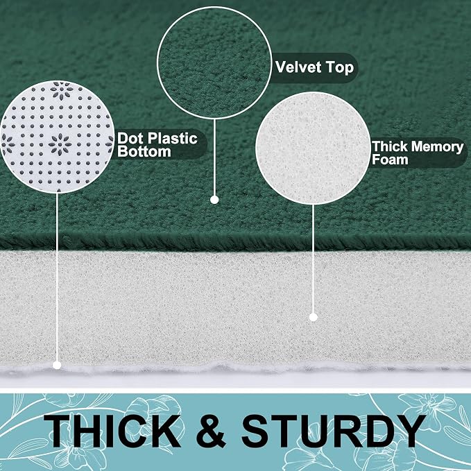 Smiry Memory Foam Bath Mat 24x16, Extra Soft and Absorbent Bathroom Rugs | Green, Quick Dry Machine Washable Non-Slip Bath Mat for Bathroom Floor, Shower and Tub