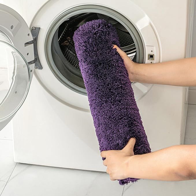 MIULEE Dark Purple Bathroom Rugs Set 2 Piece Soft Bath Mats 20x24+20x30 in | Absorbent Microfiber Bath Mat and U-Shaped Toilet Rug, Non Slip, Quick Dry, for Bathroom Floor Tub Showers, Machine Washable