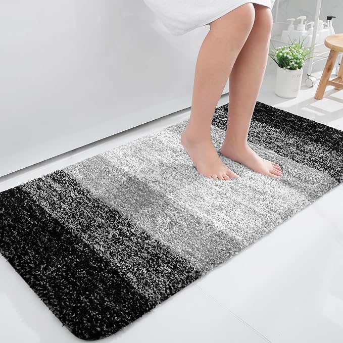 OLANLY Bathroom Runner Rug 40x24, Extra Soft Absorbent Microfiber Bath Rugs | Black, Non-Slip Quick-Drying Rubber Backing, Machine Washable Long Bath Mat for Floor, Tub and Shower, Home Decor Accessories