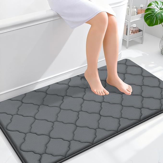 OLANLY Memory Foam Bath Mat Rug 44x24, Ultra Soft Bathroom Rugs, Dark Grey | Thick Absorbent Carpet, Non-Slip Backing, Machine Washable, for Bathroom Floor, Tub, Shower and Home Decor Accessories