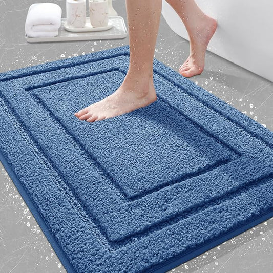 IM HOME Bathroom Rugs, Ultra Soft Plush Fluffy Microfiber Absorbent Bath Mat, Non-Slip Backing, Machine Washable Bath Mats for Bathroom Floor, Tub and Shower, Blue/32"x20"/Bordered