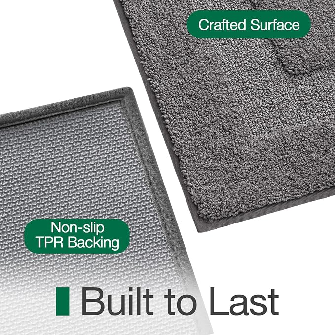 LUMI Ultra Soft Bathroom Rugs Absorbent, Non Slip Bath Mat 20x32, Dark Grey | Machine Washable with Rubber Backing, Quick Dry, Premium Microfiber Plush Carpet for Bathtub and Shower Floor