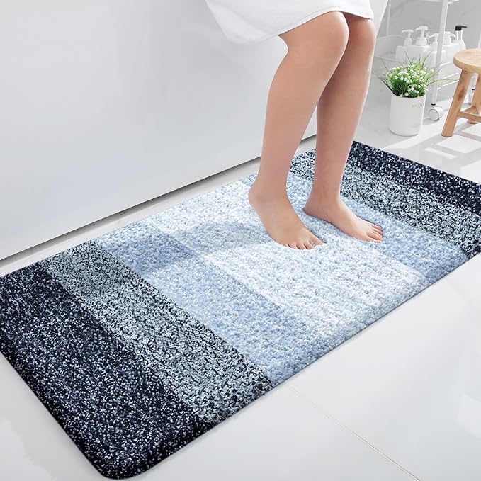 OLANLY Bathroom Runner Rug 47x24, Extra Soft Absorbent Microfiber Bath Rugs | Navy Blue, Non-Slip Quick-Drying Rubber Backing, Washable Long Bath Mat for Floor, Tub and Shower, Home Decor