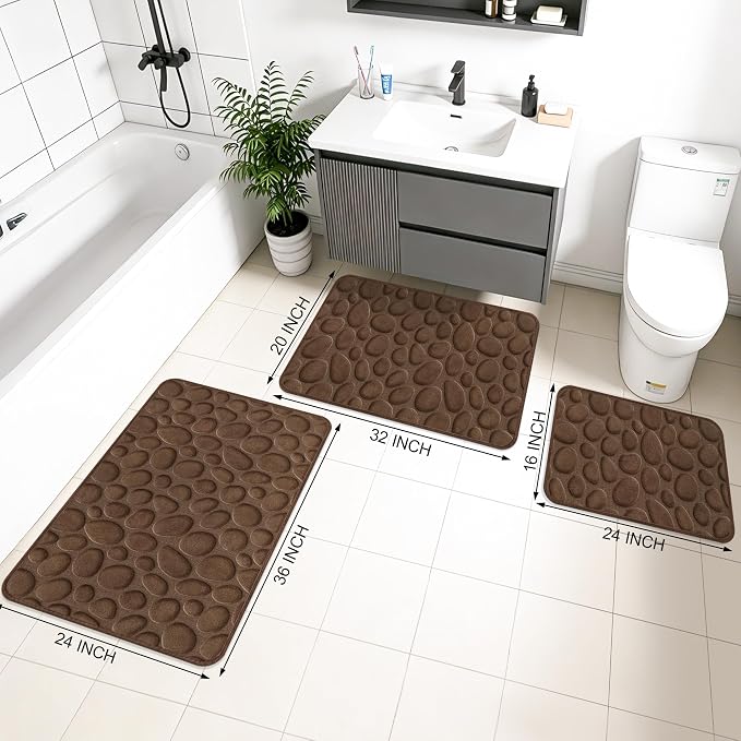 Stone Bath Mats, Non-Slip Memory Foam Bathroom Rug, 16x24 Brown | TPR Rubber Backing,Ultra Soft,Highly Absorbent,Machine Washable,Quick Dry for Tub and Shower, Home Decor Accessories