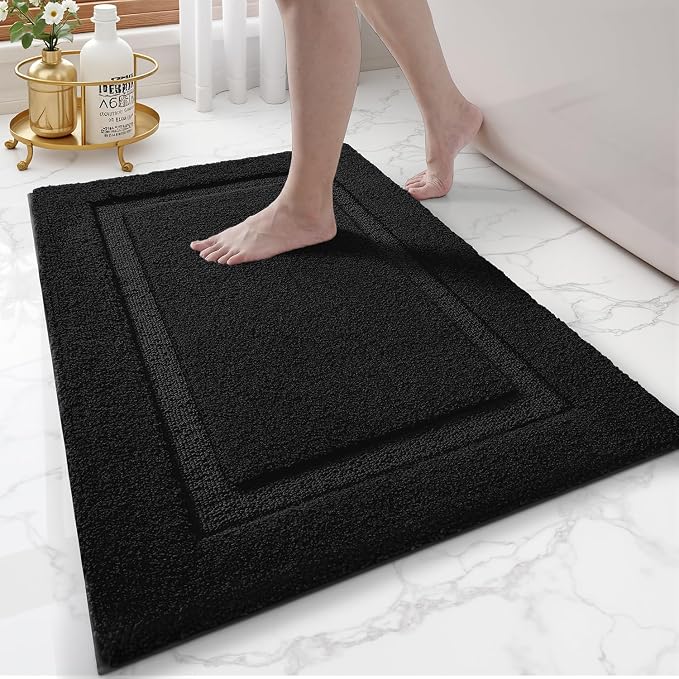 LUMI Ultra Soft Bathroom Rugs Absorbent, Non Slip Bath Mat 16X24, Black | Machine Washable with Rubber Backing, Quick Dry, Premium Microfiber Plush Carpet for Bathtub and Shower Floor