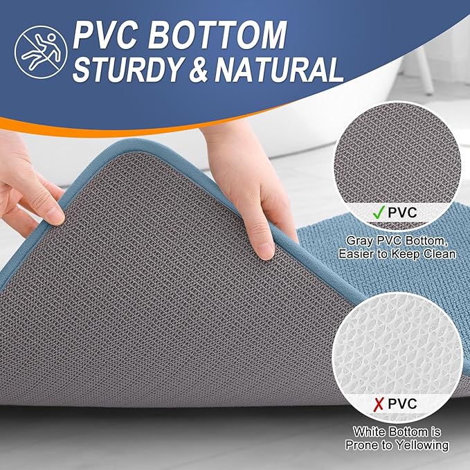 OLANLY Memory Foam Small Bathroom Rugs 24x16, Absorbent Bath Mat, Airy Blue | Soft Quick Dry Bath Rugs, Non-Slip Carpet, Machine Washable Mat for Bathroom Floor, Tub and Shower, Home Decor Accessories