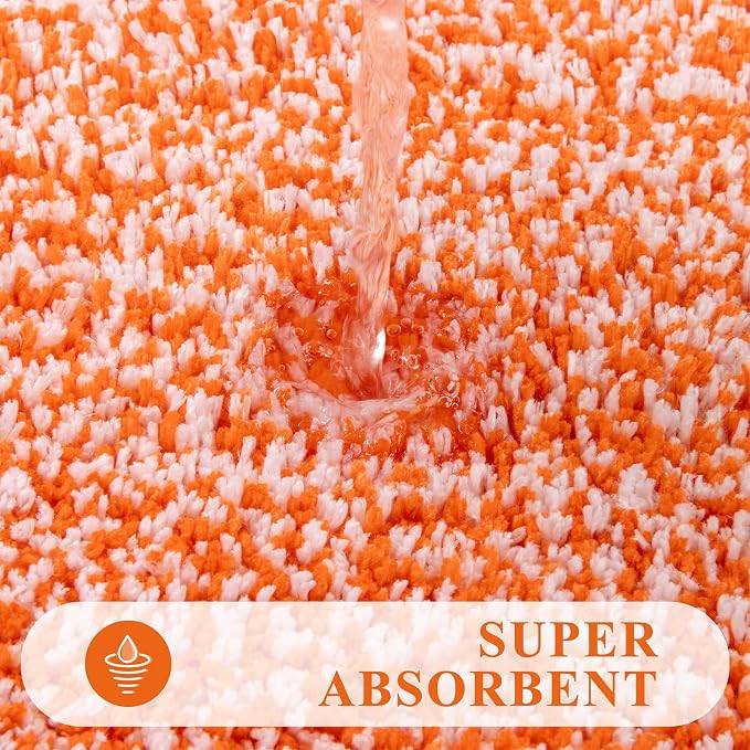 Pauwer Bathroom Rugs 3 Piece Set, Non Slip Washable Bath Mat, Orange | Soft Plush Microfiber, Super Absorbent Floor Carpet, U Shaped Toilet Mats, Quick Dry, Shaggy Shower Rugs Runners