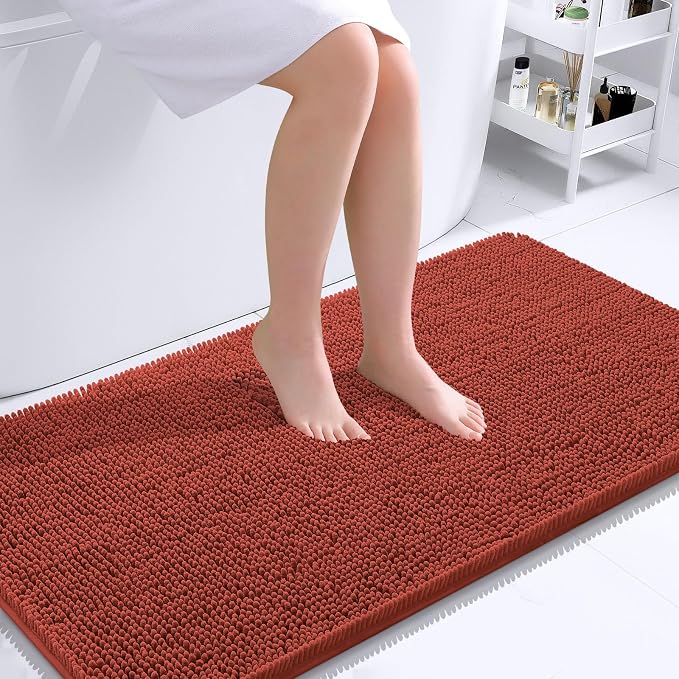 OLANLY Bathroom Runner Rugs 40x24, Extra Soft Absorbent Chenille Bath Rugs | Rustic Terracotta, Quick-Drying Rubber Backing, Machine Washable Long Bath Mat for Bathroom Floor, Tub and Shower, Home Decor