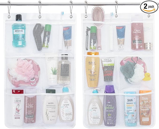 Lifewit Cruise Essentials Shower Caddy Must-Have, 7 Pockets Hanging Bathroom Organizer with Quick-Dry Mesh, Portable Shower Bag to Storage Soap, Shampoo, for RVing, Travel, Camping, White, 2 Packs | 17" x 25.6", Attached 6 Hooks, Quick-Dry, Portable, C...