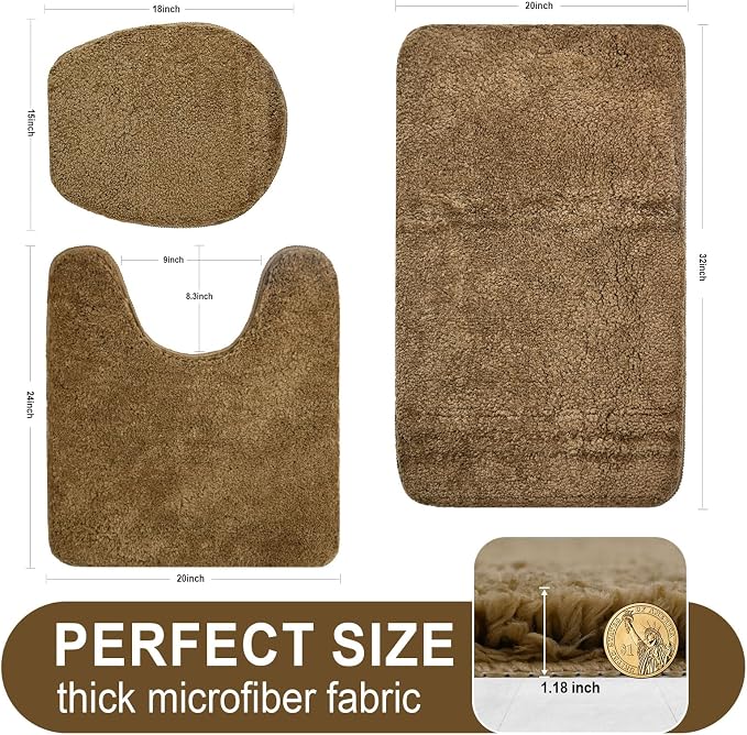 Bathroom Rugs Sets 3 Piece with Toilet Seat Cover 17.5"x 15" | Machine Washable Bath Rug Set with Tpr Non Slip Rubber Backing Solid Bath Mat Set for Luxury Bathroom Decoration