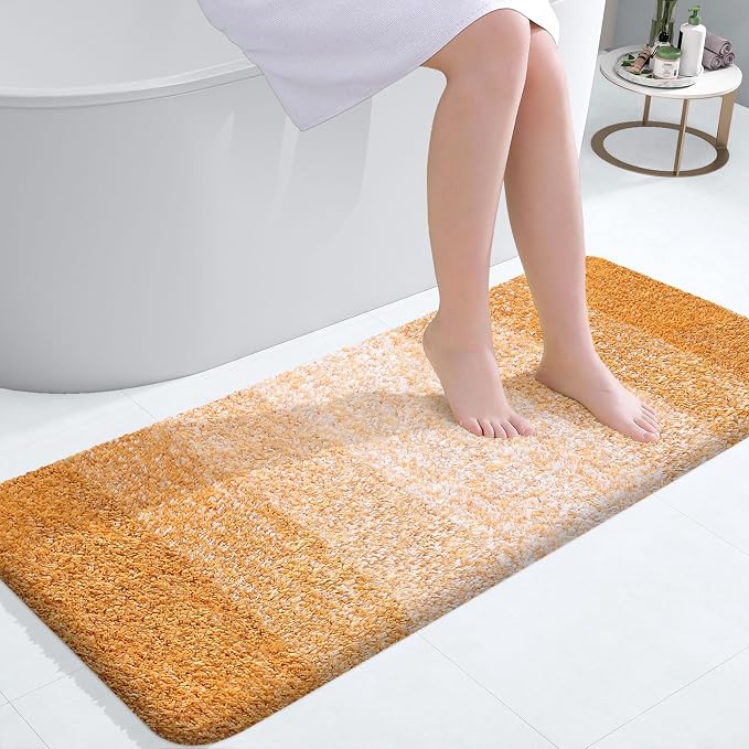 OLANLY Bathroom Runner Rug 47x20, Extra Soft Absorbent Microfiber Bath Rugs | Golden Yellow, Non-Slip Quick-Drying Rubber Backing, Washable Long Bath Mat for Floor, Tub and Shower, Home Decor