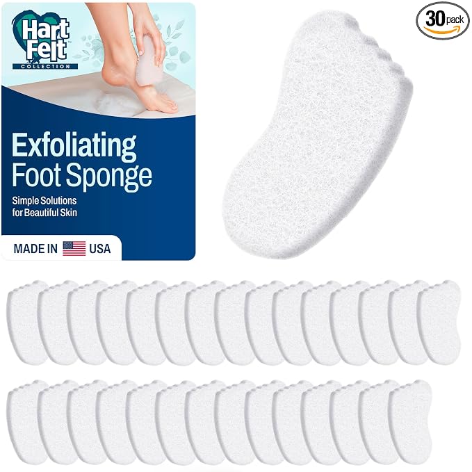 HartFelt Foot Exfoliating Sponge | Chemical-Free Foot Scrubbers for Smooth & Soft Feet | Gentle Sponge Pad for Callus Removal, Dead Skin & Cleansing | Made in USA - 30 Count