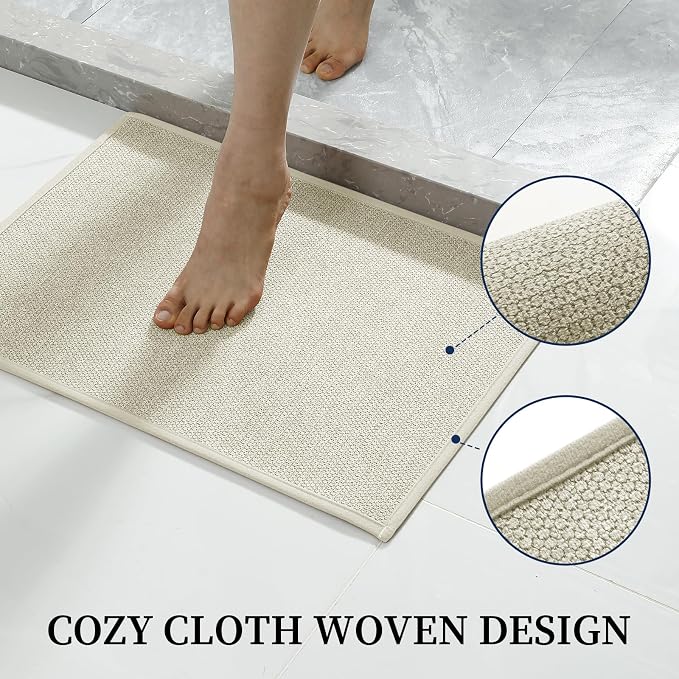 Beige Bathroom Rugs Sets 2 Piece, Quick Dry Thin Bath Mat with Toilet Rug, Non Slip Absorbent Machine Washable, Bath Rugs for Tub Sink Home Decor (17"x24" + 17.5"x24" U-Shaped)