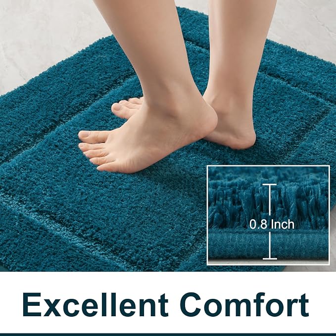 LOCHAS Bathroom Rug Set, Bath Rugs Sets 3 Piece Non Slip, Peacock Blue | Washable Absorbent Microfiber Bath Mat Set, Soft Cozy Bathroom Mat for Shower Sink Toilet