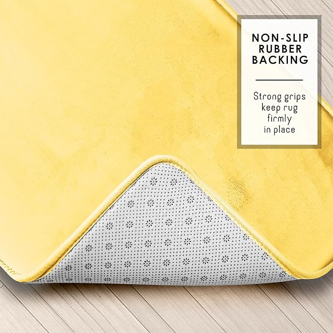 Clara Clark 2 Piece Bathroom Rugs, Velvet Memory Foam Bath Mat Set, Non-Slip Bath Rugs, Machine Wash, Dries Quickly, Ultra Soft Plush Bath Mats for Bathroom, 17 x 24 + Contour, Mellow Yellow