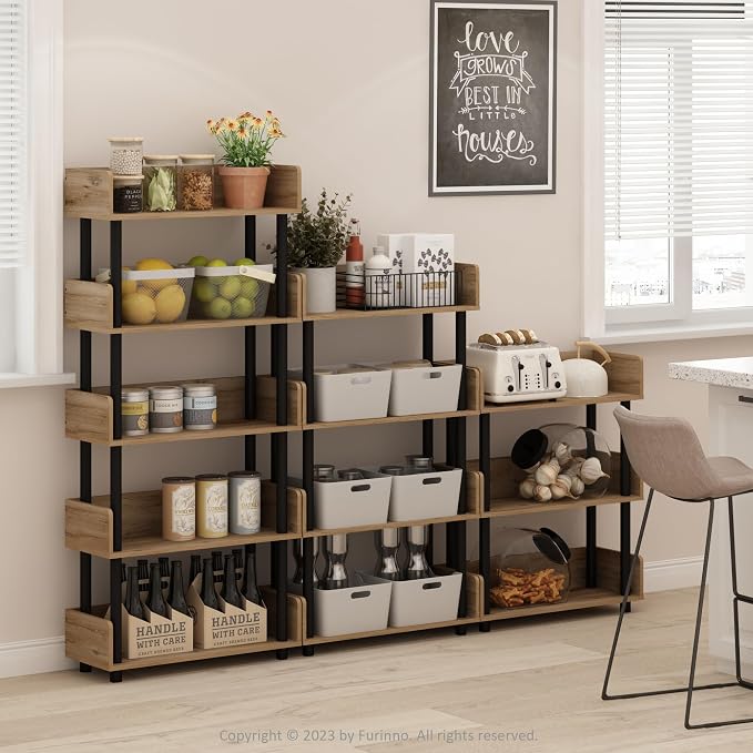 Furinno TURN-N-TUBE 3-Tier Display Shelf, Storage Shelves, Book Shelf, Open Shelves with Rounded Corner Top Edges, for Organization and Storage, Living Room, Home Office, Flagstaff Oak