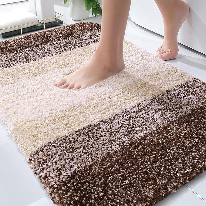 OLANLY Bathroom Rugs Mat 36x24, Extra Soft Absorbent Microfiber Bath Rugs | Brown, Non-Slip Quick-Drying Rubber Backing, Washable Plush Bath Mat for Floor, Tub and Shower, Home Decor Accessories