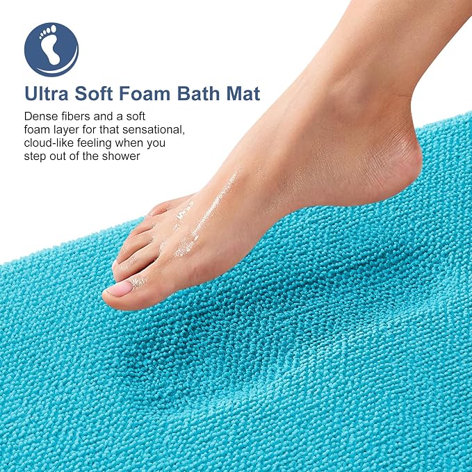 OLANLY Thick Memory Foam Bathroom Rugs 36x24, Absorbent Bath Mat, Aqua Sky | Soft Quick Dry Bath Rugs, Non-Slip, Machine Washable Carpet for Bathroom Floor, Tub and Shower, Home Decor Accessories