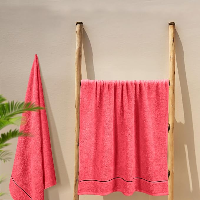 MyOwn Cotton 2 Pack Oversized Bath Towel Set 28x55 inches, Large Bath Towels, Ultra Absorbant Compact Quickdry & Lightweight Towel, Ideal for Gym Travel Camp Pool - Coral Orange