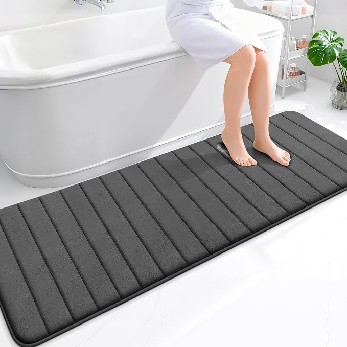 OLANLY Memory Foam Long Bathroom Rugs Runner 70x24, Super Soft Absorbent | Black, Quick Dry Bath Mat, Machine Washable Shower Floor Rugs, Bathmat Carpet for Bathroom Floor, Tub and Shower