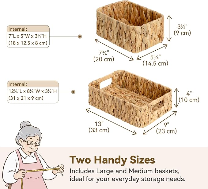 GRANNY SAYS Small Wicker Baskets for Shelves 3 Pack, Wicker Storage Baskets with Handles, Water Hyacinth Woven Basket for Organizing Counter, Toilet, Pantry, Living Room Storage
