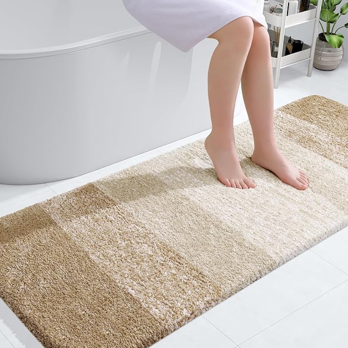 OLANLY Bathroom Runner Rug 59x24, Extra Soft Absorbent Microfiber Bath Rugs | Tan, Non-Slip Quick-Drying Rubber Backing, Machine Washable Long Bath Mat for Floor, Tub and Shower, Home Decor Accessories