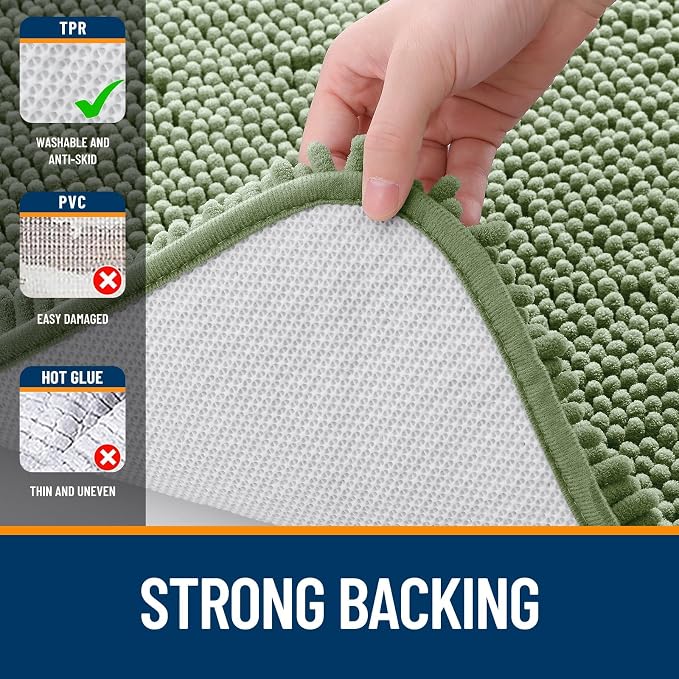 OLANLY Toilet Rugs U-Shaped 24x24, Soft Absorbent Chenille Contour Rugs | Sage Green, Quick-Drying Rubber Backing, Machine Washable Non-Slip Shaggy Bathroom Mat for Toilet, Home Decor Accessories