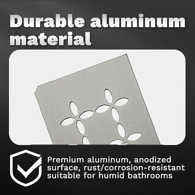 12 Inch Frosted Silvery Aluminum Material Shower Niche Shelf Rectangular Bathroom Niche Shelf with Floral Design Fits Prefabricated Tile Niches 1 Pack
