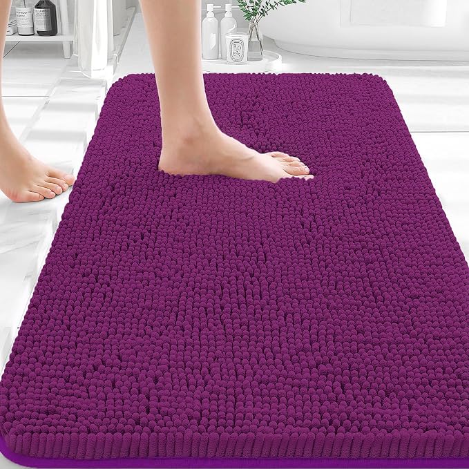 OLANLY Bathroom Rugs 35x24, Extra Soft Absorbent Chenille Bath Rugs | Purple, Quick-Drying Rubber Backing, Machine Washable Bath Mat for Bathroom Floor, Tub and Shower, Home Decor Accessories