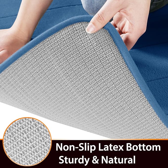 Yimobra Memory Foam Bath Mat, Super Soft Absorbent Bathroom Rug Non Slip, Quick Dry, Machine Washable Floor Carpet for Tub Shower, Home Decor Accessories, 24x17, Blue