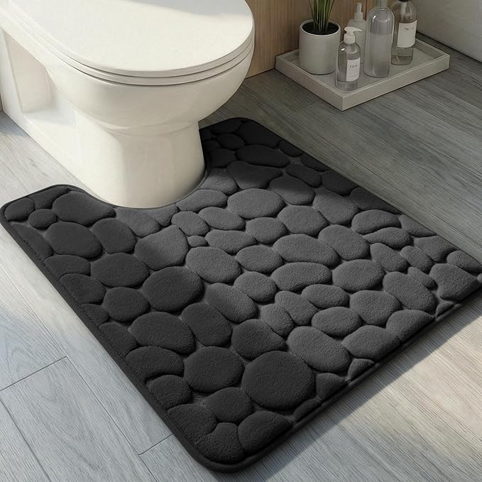 YIHOUSE Memory Foam Bath Mat Cobblestone Bathroom Rugs Super Water Absorbent Bath Mats for Bathroom Machine Washable Bath Rugs(20 x 24,Black)