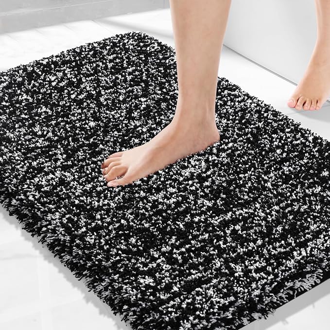 Yimobra Bath Rugs for Bathroom 32X20, Ultra Soft and Water Absorbent Bath Mats, Non Slip Plush Shower Rugs, Microfiber Thick Matts for Bathroom Floor/Tub, Machine Washable, Home Decor, Black and White