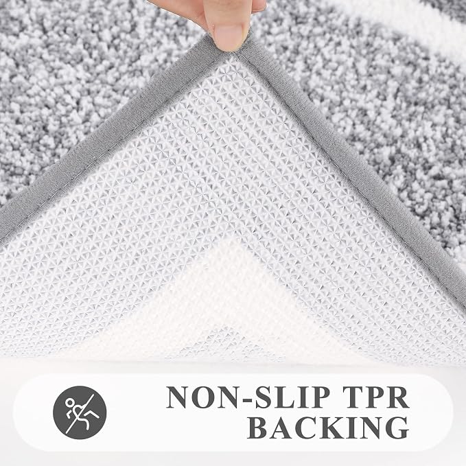 Pauwer 3 Piece Bathroom Rug Set, Non Slip Washable Bath Mat, Light Grey | Soft Plush Microfiber, Super Absorbent Floor Carpet, U Shaped Toilet Mats, Quick Dry, Shaggy Shower Rugs Runners