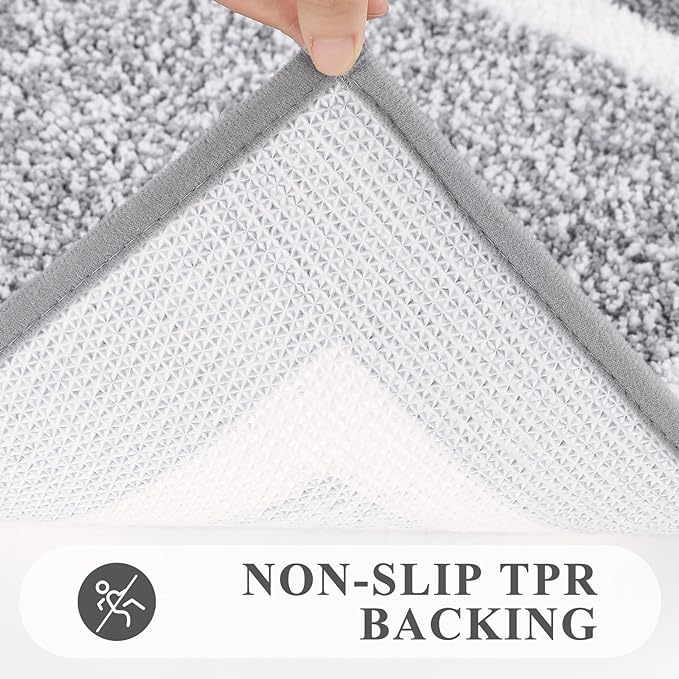 Pauwer Bathroom Rugs Set 5 Piece, Non Slip Microfiber Bath Mat, Light Grey | Washable Bathroom Mat with U Shaped Toilet Rug, Long Shower Runner, Toilet Lid Cover, Quick Dry Absorbent Plush Floor Carpet