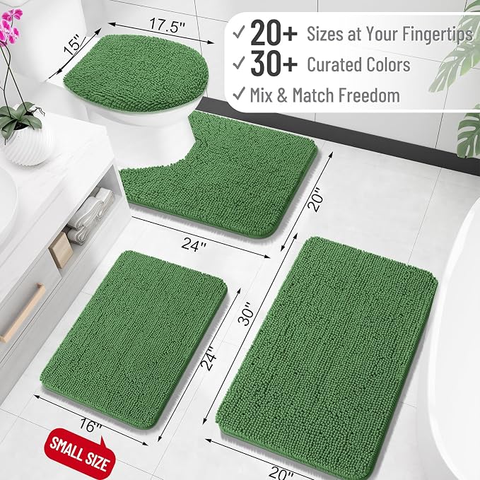 OLANLY Large Bathroom Rugs 50x30, Extra Soft Absorbent Chenille Bath Rugs | Olive Green, Quick-Drying Rubber Backing, Washable Bath Mat for Bathroom Floor, Tub and Shower, Home Decor Accessories