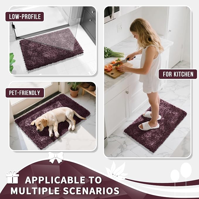 Yimobra Bathroom Rug Set 2 Piece, Luxury Shaggy Bath Mat Set with Non Slip Backing, Ultra Soft & Absorbent Mats for Bathroom Floor, Machine Washable, 31.5"x20"+24"x17", Dark Purple